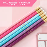 Set of 6 Personalized Gold Stamped Pencil Set: Retro Color Combo