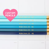 Set of 6 Personalized Blue Ombre Foil Stamped Pencil Set