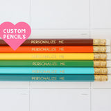 Set of 6 Personalized Gold Stamped Pencil Set: Retro Color Combo