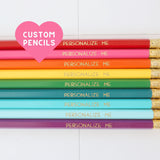 Set of 9 Personalized Gold Stamped Pencil Set: Rainbow Color Combo