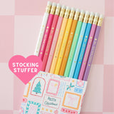 Set of 12 Custom Foil Stamped Pencils in Holiday Packaging