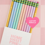 Set of 12 Personalized Pastel Pencils: Hand Stamped Foil Pencils