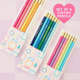 Set of 6 Holiday Personalized Pencil Custom Pencils, Teacher Gift, Christmas Stocking Stuffer, School or Office Supplies